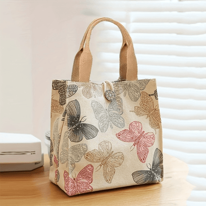 A Beautiful Butterfly Printed Tote Bag, a Portable Lunch And Bento Bag, Perfect for School, Travel, Picnics, And The Office