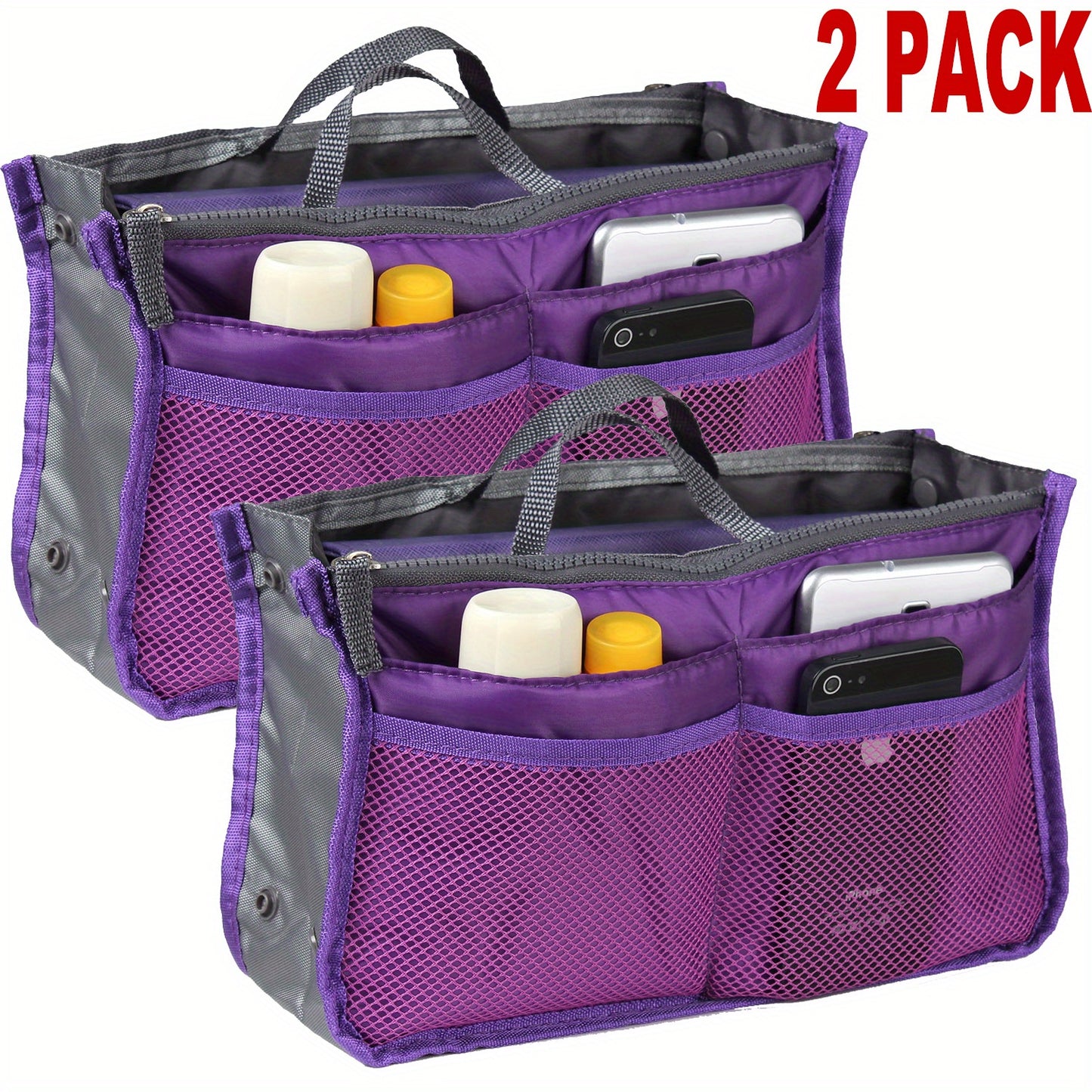 2 Packs Multifunctional Women Lady Travel Insert Handbag Organiser Makeup Bags Toiletry Purse Liner w/Hand Strap Cosmetic Bag -  For Women -  Perfect for Travel & Everyday Use - Ideal Gift for Her