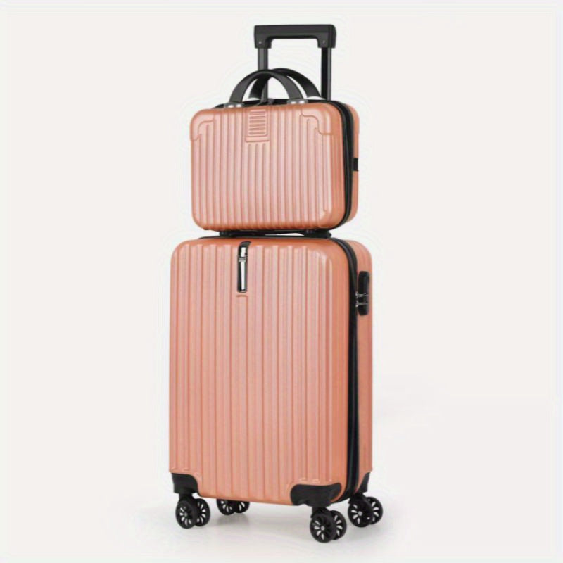 2pcs Luggage Set, 20-Inch Carry-On + 14-Inch Makeup Case, Hardshell Trolley Suitcase with Hooks And TSA Lock & Spinner Wheels, for Business Trips And Vacations. Rose Golden/Silvery/Deep Blue