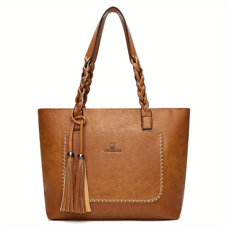 Minimalist Women'S Bag, Fringed Shoulder Bag, Large-Capacity Handbag