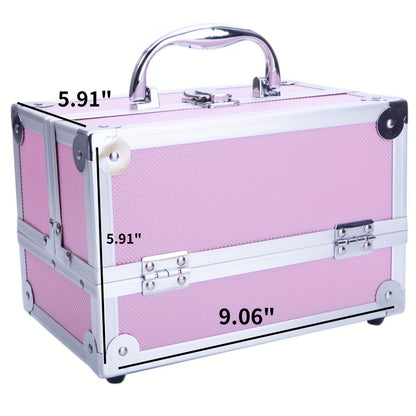 Aluminum Makeup Case - Train Case Jewelry Box Cosmetic Organizer with Mirror & Trays, Handheld Makeup Case with Handle