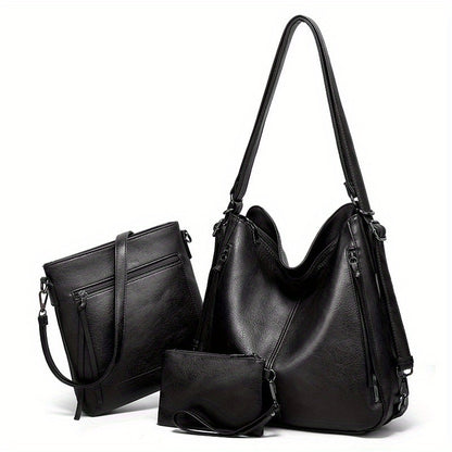 3pcs Women's Set Bag - Large Capacity Solid Color Shoulder Bag Set Backpack Multiple Ways to Carry Daily Commute