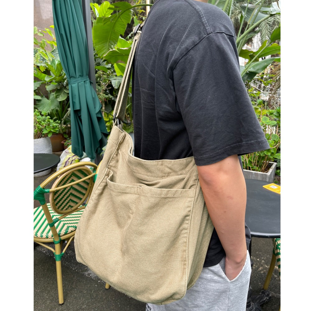 Canvas Hobo Crossbody Shoulder Tote Bag for Women and Men with Multiple Pockets - Casual Purse for Travel and Work