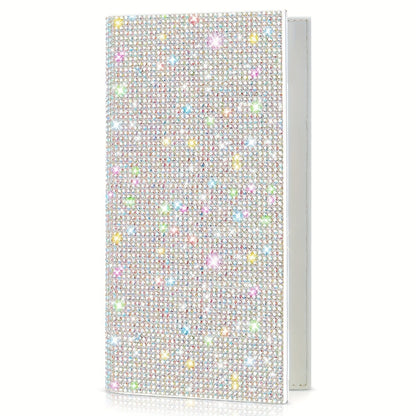 Shiny Checkbook Case for Women, Perfect Mother'S Day Present, Sparkling Rhinestone Silver, Rfid-Blocking, Includes Personal Checkbook Wallet with Pen Holder And Divider for Duplicate Checks