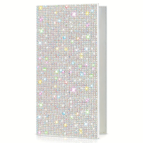Shiny Checkbook Case for Women, Perfect Mother'S Day Present, Sparkling Rhinestone Silver, Rfid-Blocking, Includes Personal Checkbook Wallet with Pen Holder And Divider for Duplicate Checks