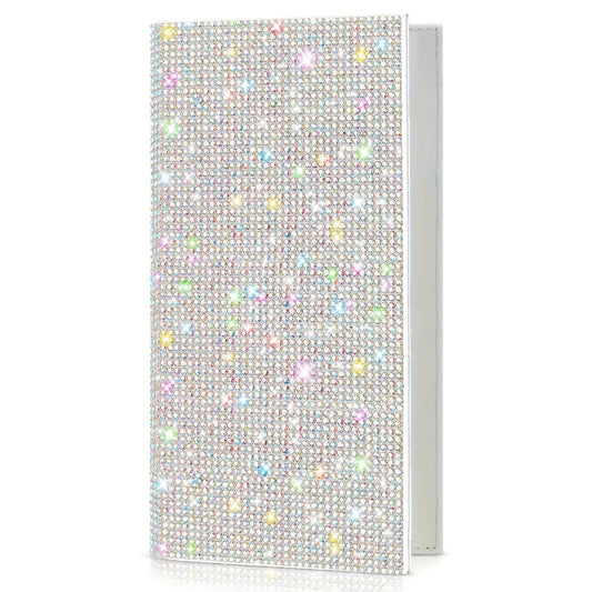 Shiny Checkbook Case for Women, Perfect Mother'S Day Present, Sparkling Rhinestone Silver, Rfid-Blocking, Includes Personal Checkbook Wallet with Pen Holder And Divider for Duplicate Checks