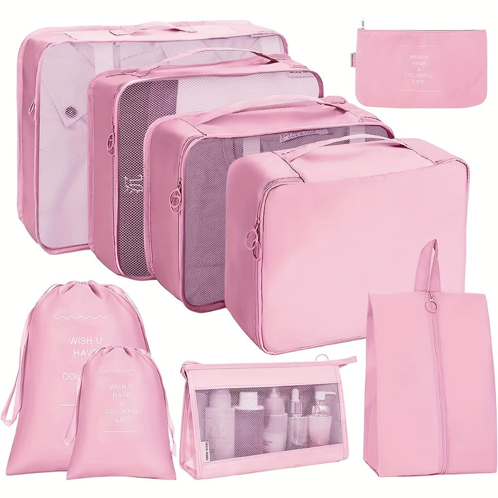 9pcs Portable Travel Storage Bag Set - Organize Your Clothing, Shoes, And Underwear with Ease - Perfect for Luggage And Suitcase Packing Slogan Graphic Travel Storage Bag Portable with Shoe Toiletry And Laundry Bags School Supplies School Stuff