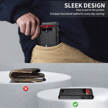 RFID-Blocking Men’s Bifold Pop-Up Wallet – Premium Carbon Fiber Slim Design with Magnetic Lock, Money Clip, and Transparent ID Window, Featuring Quick Card Access, Multi-Functional Storage, and Modern Minimalist Style, Perfect Everyday Wallet and Great Gi