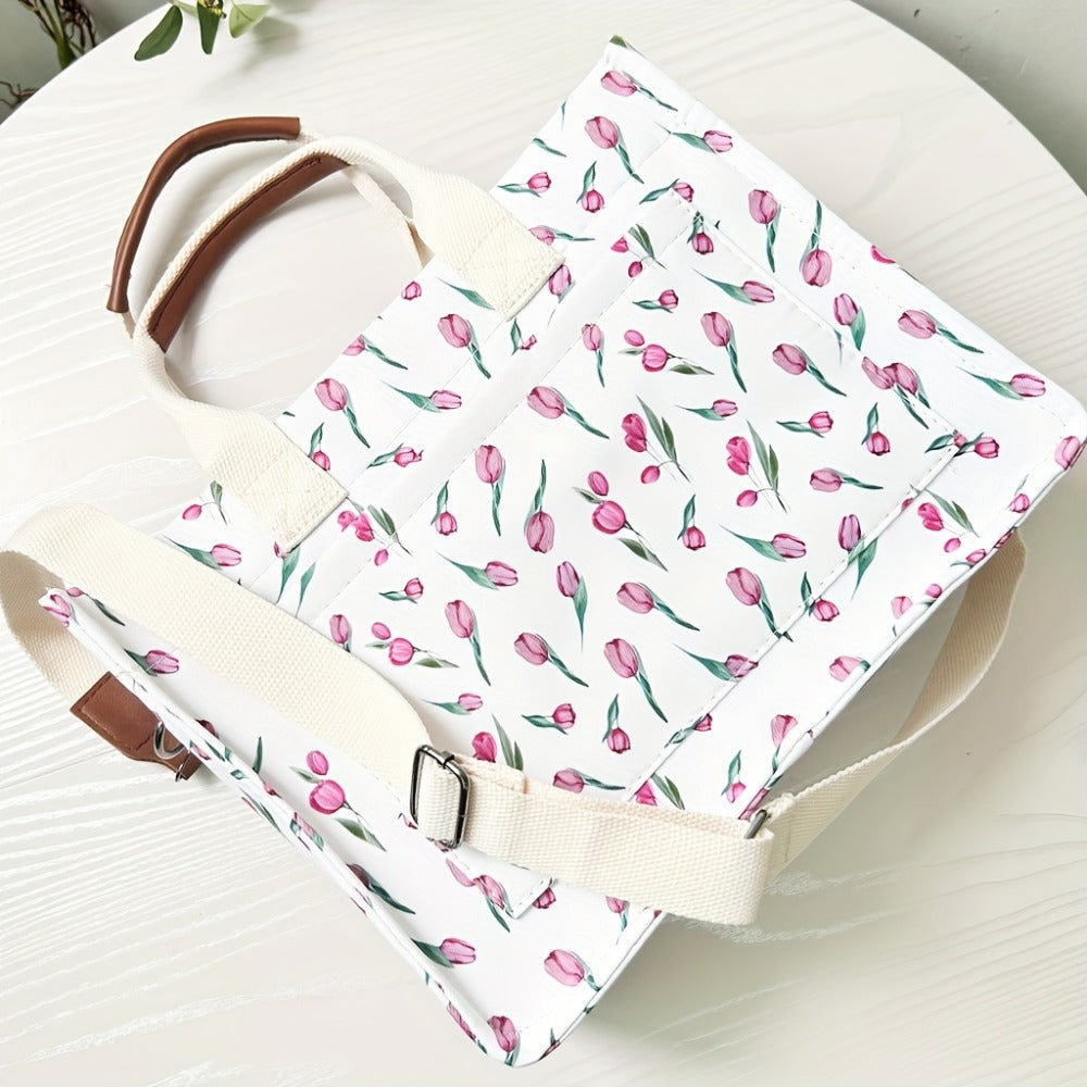 Tote Bag for Women Canvas Patched Purse Cute Shoulder Bag Multi-Pocket Satchel Handbag for Work Books Travel, Bag Only