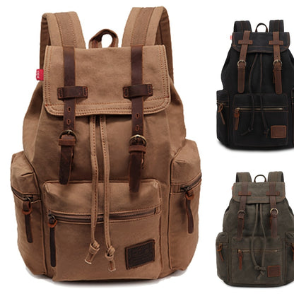 Unisex Retro Canvas Backpack, a Classic And Durable Design Featuring Multiple Pockets, a Scientific Partition, And Leather Lace Details. It'S Comfortable And Lightweight, Available in Khaki, Black, And Gray-Green, Perfect for Campus, Commuting