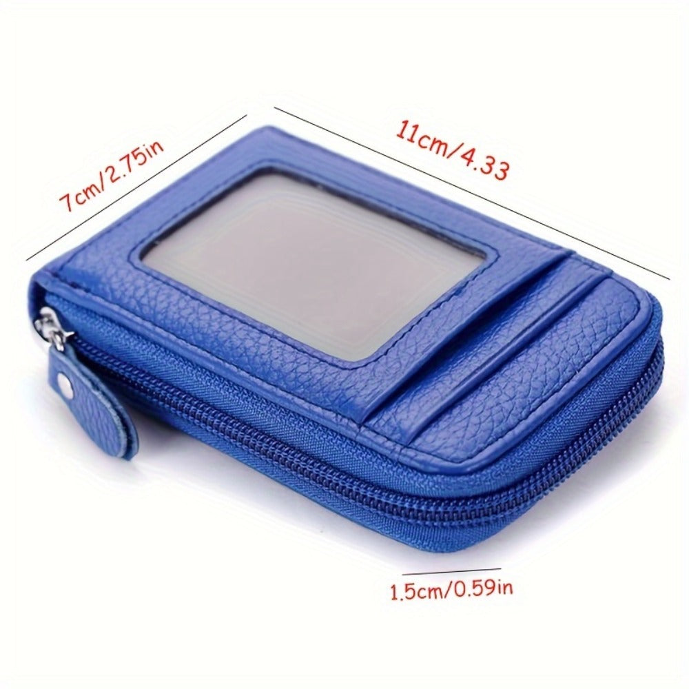 Men's Women's RFID Blocking Leather Mini Wallet -9 Card Slots Card Holder Case Organizer Compact Zipper Around Purse with ID Window and Drivers License