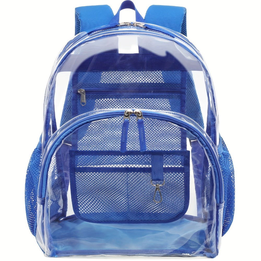 Heavy-Duty Clear Backpack - Large Transparent Backpack with Front Zipper Compartment & Side Pocket, Heavy-Duty PVC School Backpack, Bookbag for College, Travel, Work - Easy Visibility & Secure Zipper Closure, Backpack for Travel, College Student Bag, Rein