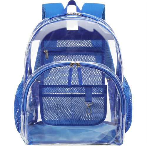 Heavy-Duty Clear Backpack - Large Transparent Backpack with Front Zipper Compartment & Side Pocket, Heavy-Duty PVC School Backpack, Bookbag for College, Travel, Work - Easy Visibility & Secure Zipper Closure, Backpack for Travel, College Student Bag, Rein