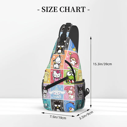 Hello Kitty Sling Backpack For Women - Casual Geometric Crossbody With Cartoon Theme, Lightweight With Adjustable Strap, Zipper Closure, Nylon Lining, Positioning Printing Waist Pack, Travel Backpack For Men Laptop Bag