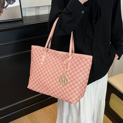 Sanrio Women'S Large Capacity Tote Bag, with Small Pink Bag And Decorative Bow, Zipper Closure Design, 3pcs/4pcs, Fashion Letter Print Shoulder Bag, Handbag for Daily Casual Travel Commute
