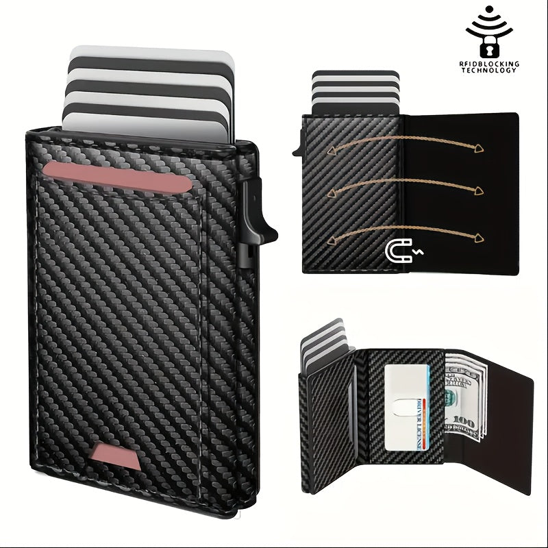 OBCREATOR RFID Blocking Wallet with Automatic Pop-Up Cards, Anti-Theft Magnetic Closure, Large Capacity Bifold Design for Women - Black, Secure Card Storage, Stylish Accessory, Durable Zipper Closure