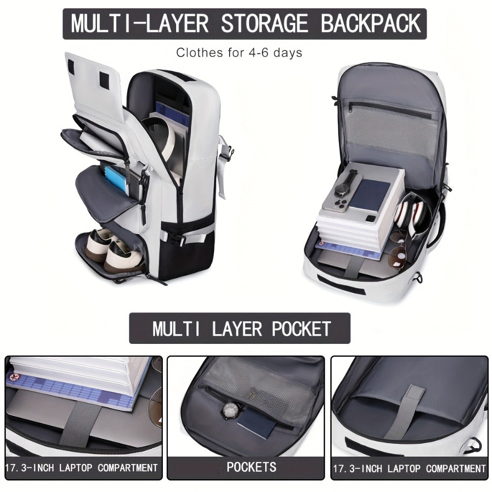 Large Capacity Travel Backpack Suitable for Both Men And Women, Designed for Carry-On Use And Approved by Airlines. It Features a Compartment for Shoes And Can Accommodate a 17.3-Inch Laptop, Making It Ideal for Business, Work, Gym