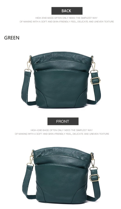 [Elegant Style] Genuine Leather Women'S Crossbody Bag, Double Pockets, Detachable Shoulder Strap, Zipper Closure, Multi-Functional Shoulder Bag, Satchel Bag