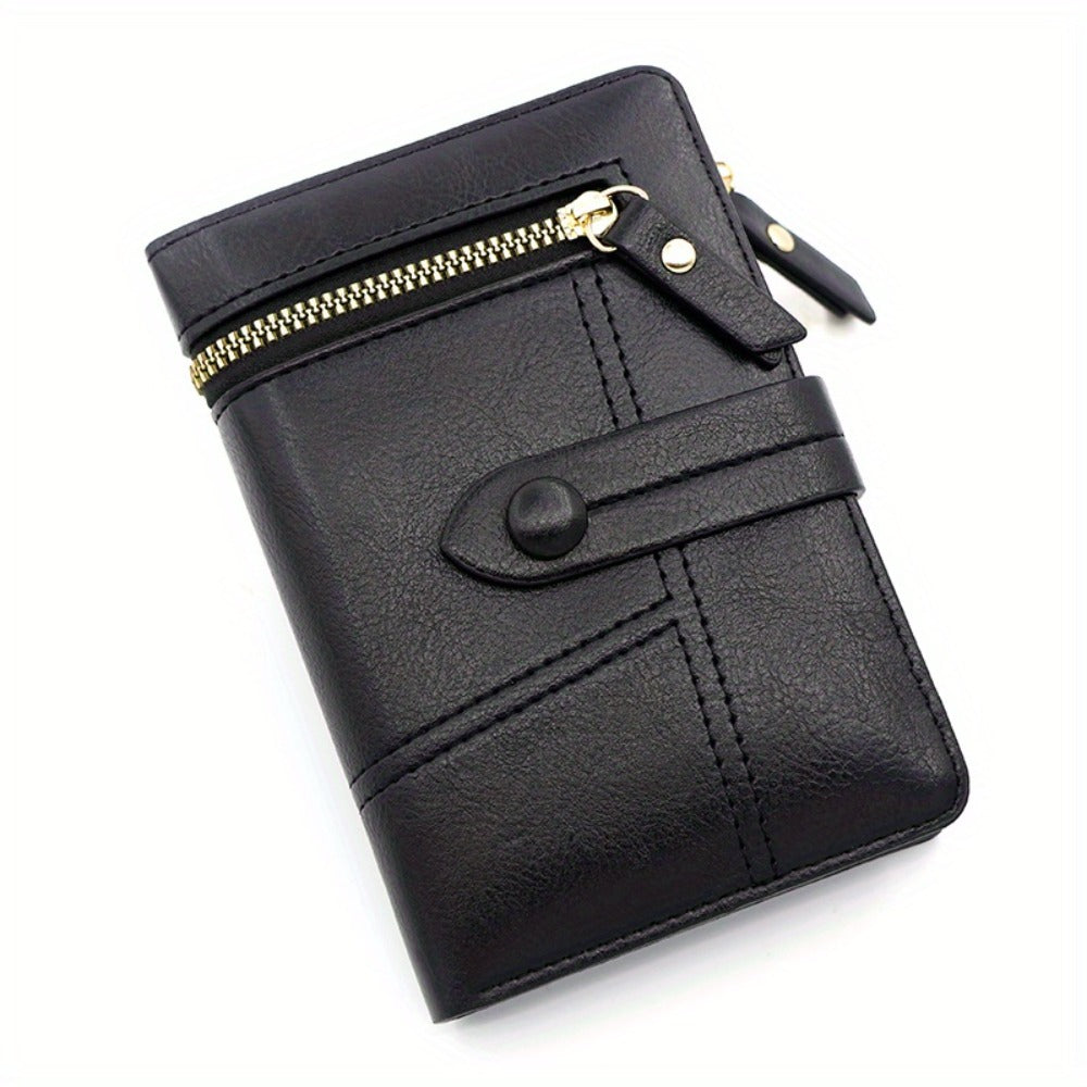 Small Wallets for Women Trifold Multiple Card Slots Holder with ID/ Photo Window Zipper Coin Pocket Purse Perfect for Everyday Use
