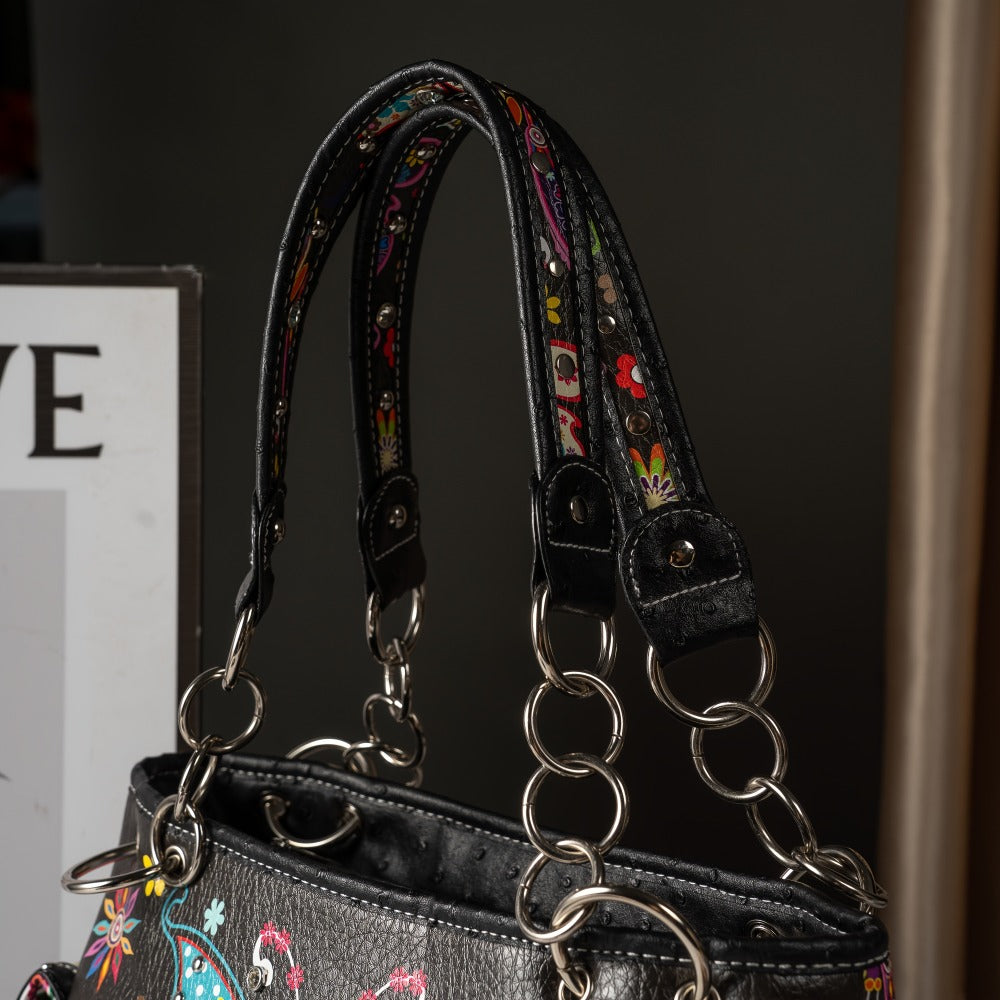 Butterfly Flower Western Hidden Spring Handbag, Country Tote Bag, Women's Shoulder Bag and Wallet Set, Ideal Christmas Gift