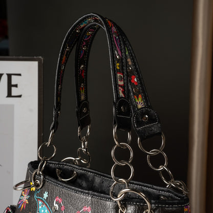 Butterfly Flower Western Hidden Spring Handbag, Country Tote Bag, Women's Shoulder Bag and Wallet Set, Ideal Christmas Gift