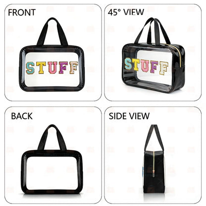 Essential for Viewers, This PVC And Portable Makeup Bag Features The Word 'STUFF' in Eye-Catching Embroidered Letters. It'S a Fantastic Storage Solution for Sports Events And Concerts