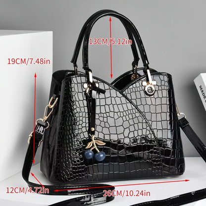 [Compact Crocodile Handbag] A Compact Women's Handbag That Can Be Used As a Shoulder Or Crossbody Bag for Outings, Featuring a Classic Shiny Crocodile-Embossed Design