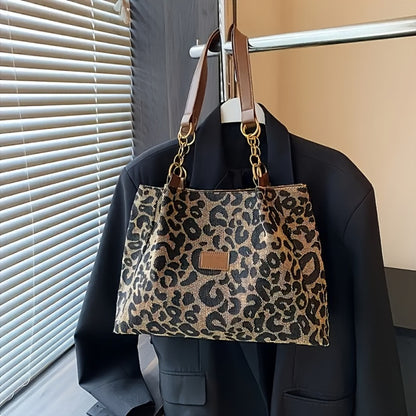 Ladies' Large Leopard Print Handbag - Fashionable Single Shoulder Handbag with Zipper Closure, Secure Golden Hardware, And Polyester Lining - Perfect for Daily Commuting Or Leisure Outings