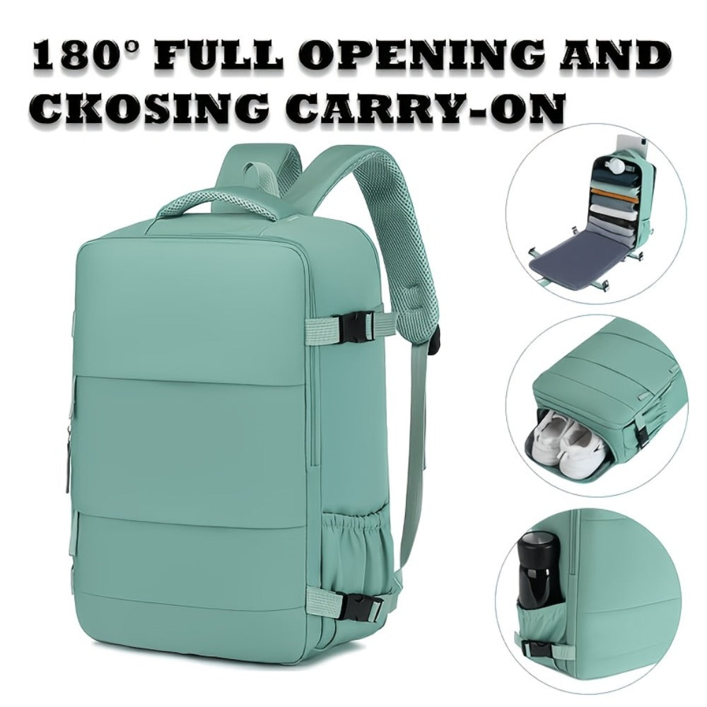 5pcs Women'S Backpack Large Capacity Travel Bag, Expandable Large Capacity Luggage Backpack, Solid Color Business Weekend Bag with Shoe Compartment, Adjustable Straps, 180° Opening, Airline Travel Standard, Multiple Colors Available