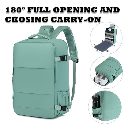 5pcs Women'S Backpack Large Capacity Travel Bag, Expandable Large Capacity Luggage Backpack, Solid Color Business Weekend Bag with Shoe Compartment, Adjustable Straps, 180° Opening, Airline Travel Standard, Multiple Colors Available