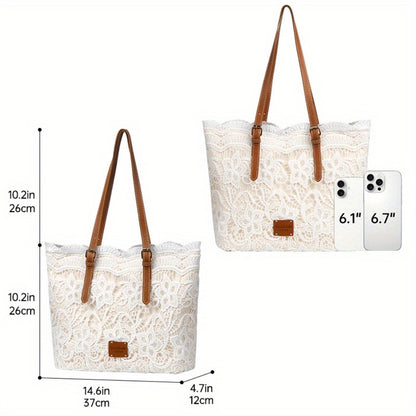 Women's Handbag Purse Shoulder Bag Tote- Elegant Lace Design, Foldable& Lightweight, Adjustable Strap(16"), Kiss Lock Closure, Polyester Lining, Wristlet Strap- for Work, Travel, Shopping, Gift for Mom, Wife, Women, Thanksgiving Chrismas Birthday