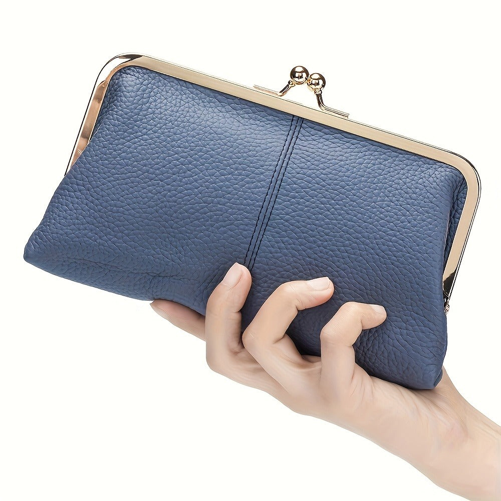 Trendy Genuine Leather Wallet, Solid Color Card Holder, Perfect Clutch Bag for Daily Use