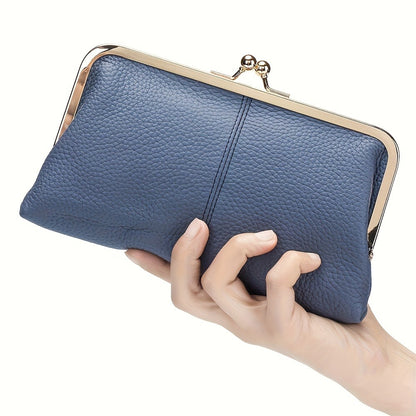Trendy Genuine Leather Wallet, Solid Color Card Holder, Perfect Clutch Bag for Daily Use