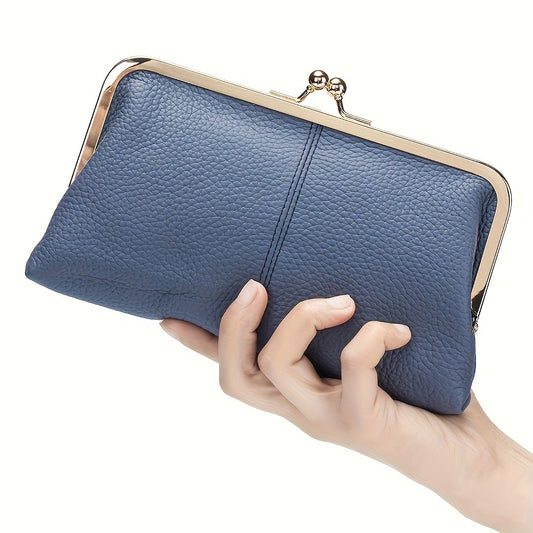 Trendy Genuine Leather Wallet, Solid Color Card Holder, Perfect Clutch Bag for Daily Use