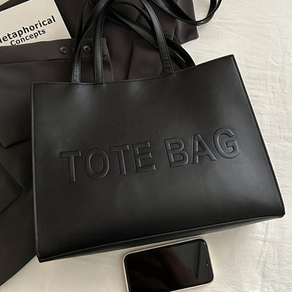 RAGSTO Women's Large Capacity Tote Bag Compatible for work//Travel - Elegant Black Handbag with ic Closure, Adjustable Crossbody & Top Handle, Embossed Lettering, Durable Casual Shoulder Bag
