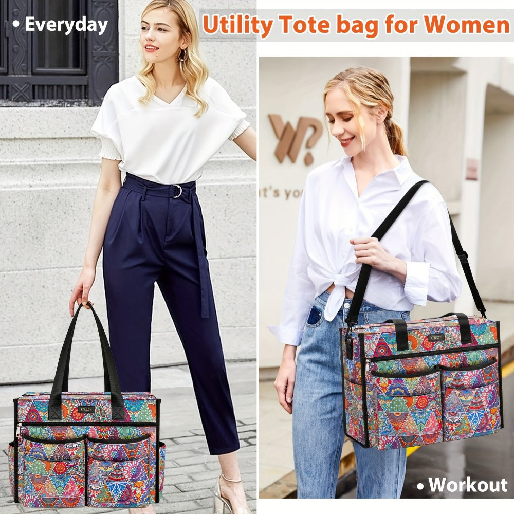 ITIEZY Fashionable Commuter Style Multi-Pocket Tote Bag With Multiple Separated Compartments And Shoulder Pad, Large Size Upgrade For Outdoor Use, Teacher Bag Nurse Bag, Large Capacity Multi-Compartment, Bohemian Style