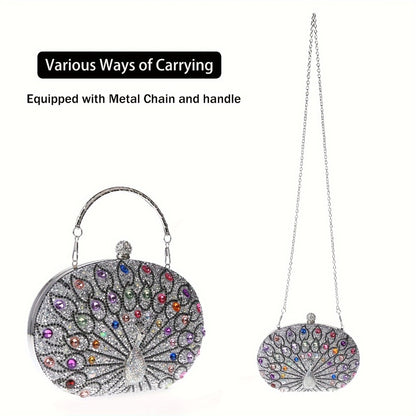 Rhinestone Evening Wedding Formal Handbag for Women - Round Clasp Clutch Purse - Rhinestone Bag