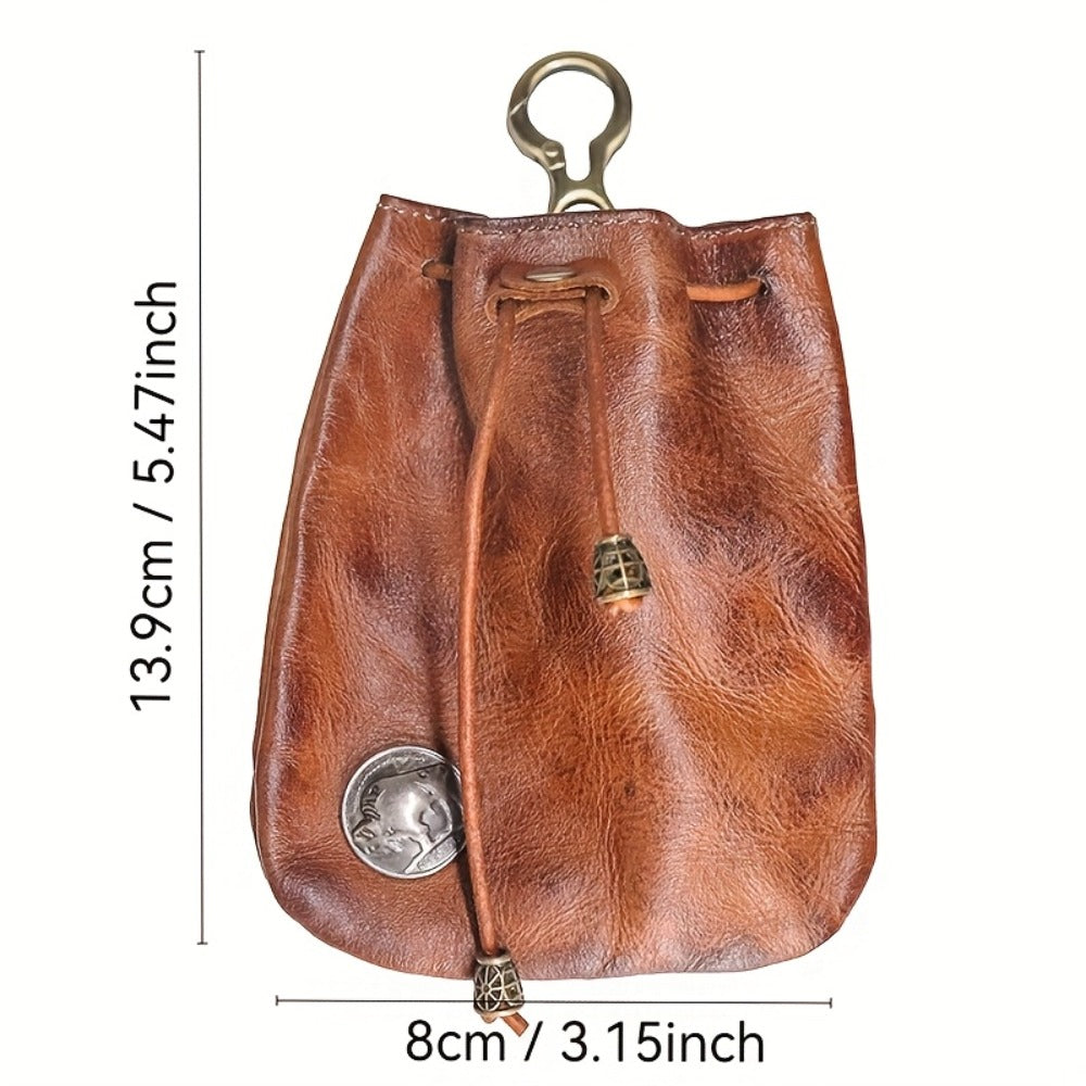 1pc Genuine Leather Coin Bag | Drawstring Closure, Mixed Color, Punk Style, Ideal for Valentine'S Day Gift, Suitable for Men And Women
