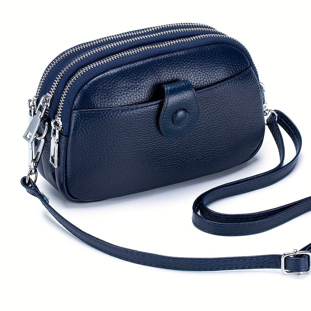 Crossbody Bags for Women Small Genuine Leather Shoulder Purse Cross Body Bag with Triple Top Zipper Adjustable Strap - Stylish & Functional - For Everyday Use & Travel - Perfect Gift for Women
