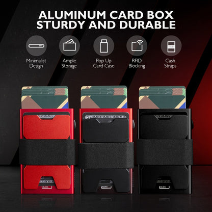 [RFID Blocking Wallet] Men's Ultra-Thin Card Holder Wallet, Durable Expandable Backplate, RFID Blocking Minimalist Pop Up Wallet Holds 12 Plus Cards And Cash, Black Red Gradient