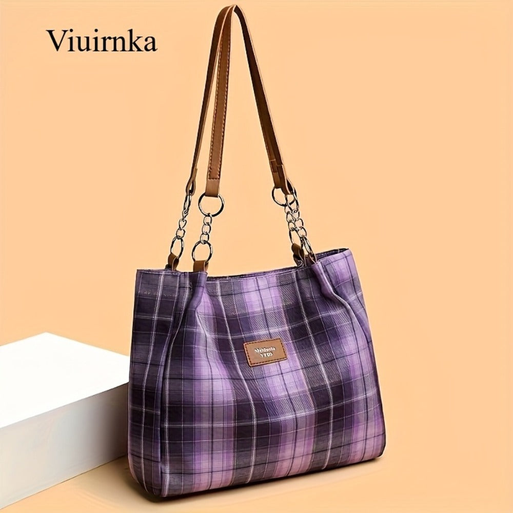 Ladies' Fashion Plaid Handbag & Oversized Tote: Spacious Work, School Shoulder Bag with Chic Style and Ample Capacity for Daily Essentials