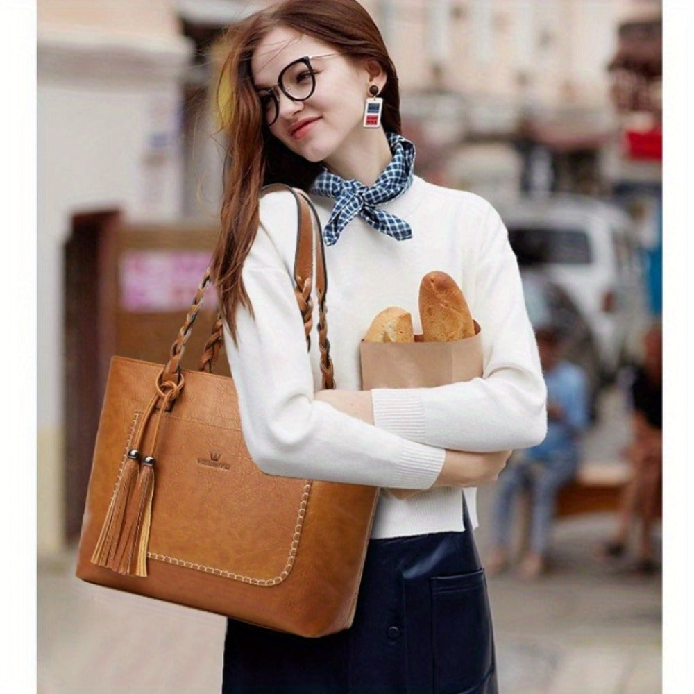 2026 Women, New Minimalist Women's Bag, Shoulder Bag with Tassel Decoration, Large-capacity Handbag.