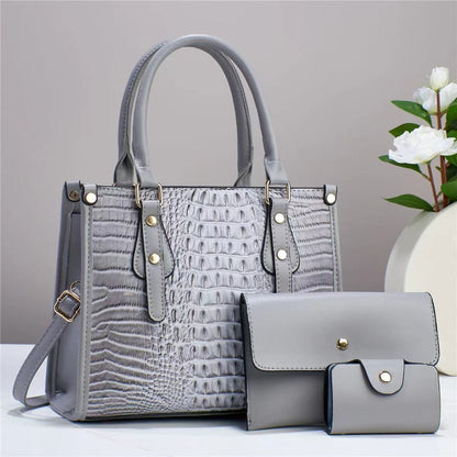 3pcs Set PU Fashion Crossbody Bag, Crocodile Pattern Embossed Shoulder Bag, Large Capacity Crossbody Bag, Handbag, High Quality, Suitable As A Gift