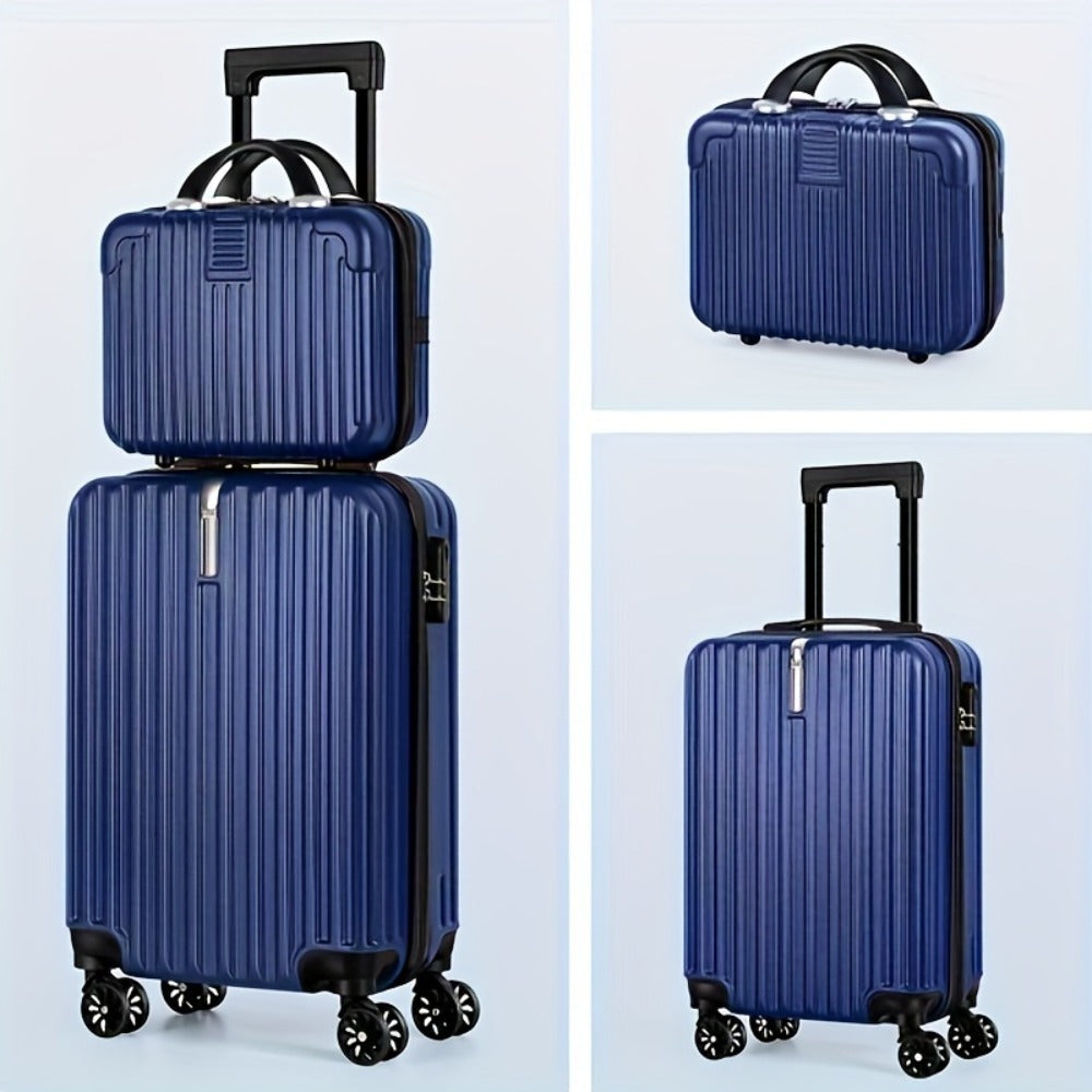 2pcs Luggage Set, 20-Inch Carry-On + 14-Inch Makeup Case, Hardshell Trolley Suitcase with Hooks And TSA Lock & Spinner Wheels, for Business Trips And Vacations. Rose Golden/Silvery/Deep Blue