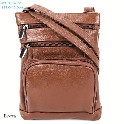 Genuine Leather Shoulder Bag, Adjustable Shoulder Strap Messenger Bag, Fashionable Handheld Design, Multifunctional Smartphone Storage Bag