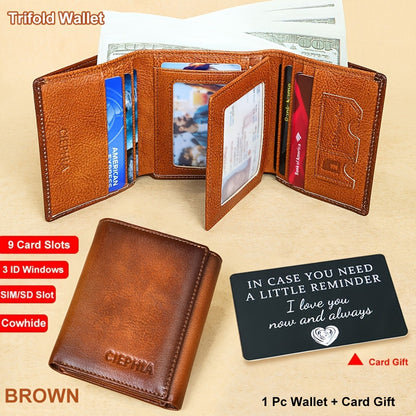 Men's Genuine Leather Bifold/Trifold Wallet, First Layer Cowhide RFID Blocking Vintage Wallet, Multi Function Credit Card Holder, Money Clips Gifts for Him Father's Day/Valentine's Day/Anniversary Gifts