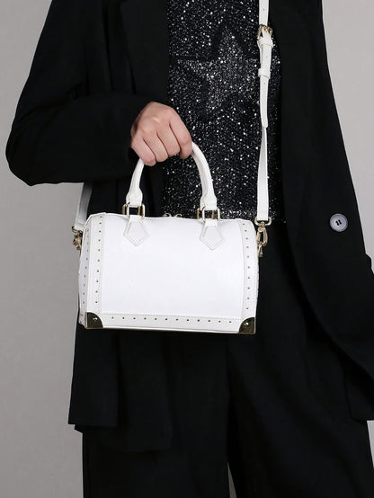 2026 New Stylish High-End Women'S Tote Bag, Large Capacity Boston Pillow Bag, Vintage Studded Box Bag, Trendy Street Style Versatile Handbag, Box Bag