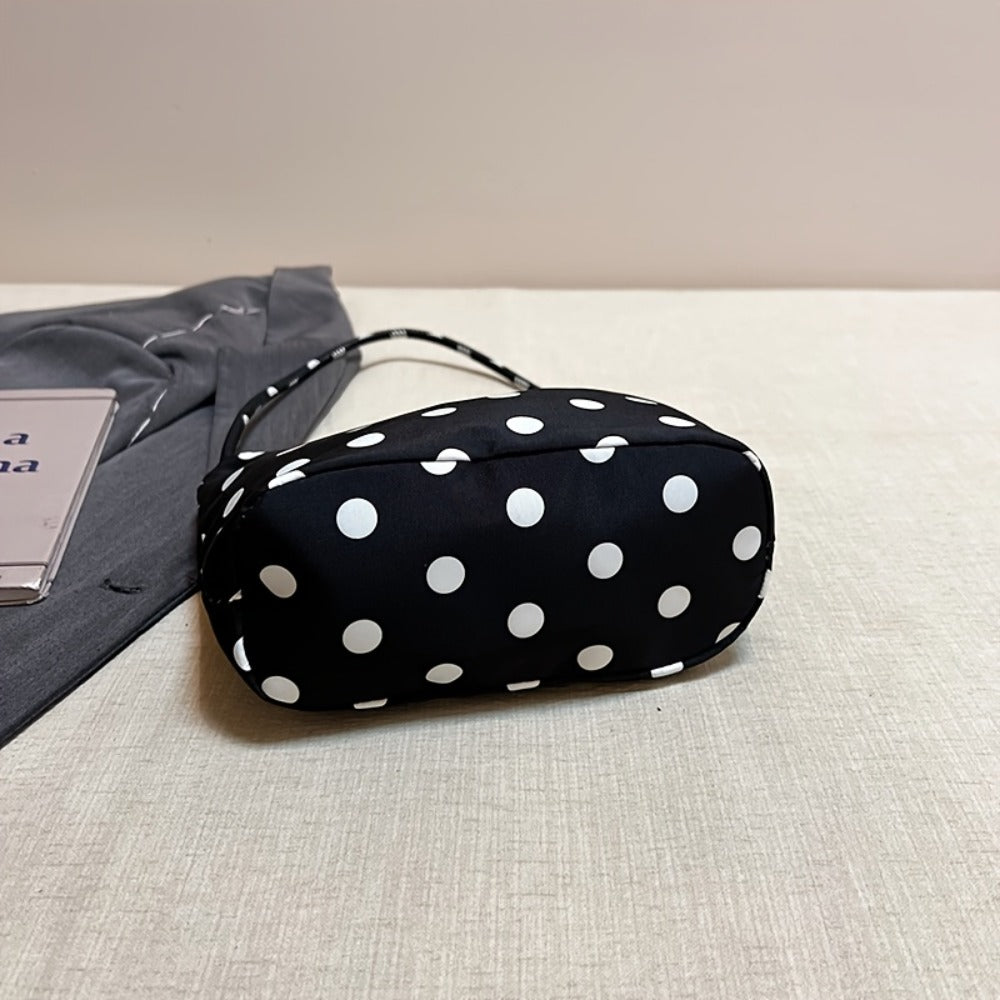 Chic Snap Closure Shoulder Handbag - Versatile Polka Dot Purse for Women, Dress Up Or Down for Casual/ Formal Outfits, Trendy Nylon Handbag