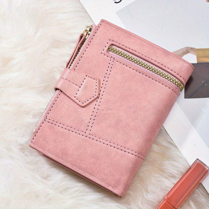Small Wallets for Women Trifold Multiple Card Slots Holder with ID/ Photo Window Zipper Coin Pocket Purse Perfect for Everyday Use