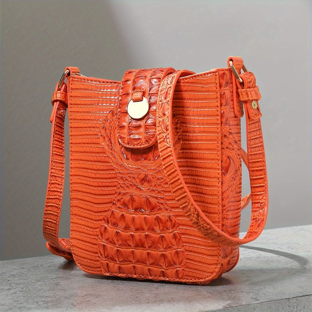 Crocodile Embossed Women's Synthetic Leather Satchel Purse- Elegant Women's Crossbody Bag with Secure Zip Closure & Durable Polyester Lining